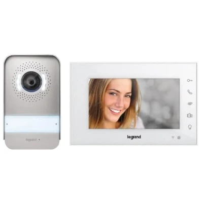 Afbeelding van LEGRAND, Wifi video deurintercomset, 2 draads aansluiting, 7 inch hoogglans kleurenmonitor &amp; groothoekcamera, smartphone verbinding, besturing via app, 1/2 gezinshuis, stekkervoeding, wit, 360910