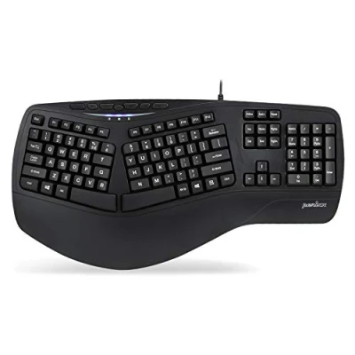 Afbeelding van Perixx PERIBOARD 312 Ergonomisch toetsenbord met achtergrondverlichting, gedeeld ontwerp, grote druktoetsen, 2 extra USB hubs, zwart, US International QWERTY indeling