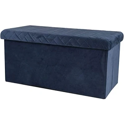 Afbeelding van Hocker bank poef XXL opbergbox donkerblauw polyester/mdf 76 x 38 cm Poefs