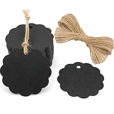 Afbeelding van G2PLUS 300 g/m² ronde hangers van kraftpapier, 100 stuks, labels, 6 cm, cadeauhangers, met koord voor cadeauverpakkingen en kunsthandwerk (zwart)