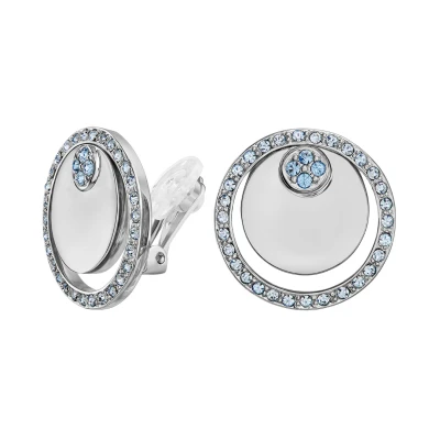 Afbeelding van Traveller Clip Oorbellen Oorclips Dames Zilverkleurig Kristallen Blauw/ Licht Saffier Geplatineerd Cirkels 20 mm 157679