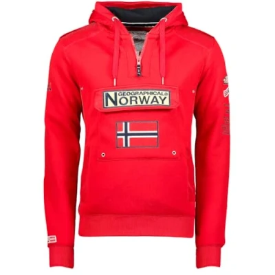 Afbeelding van Geographical Norway GYMCLASS Men sweatshirt met kangoeroezak voor heren logo lange mouwen sport regullier (), Rood, XXL