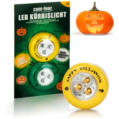 Afbeelding van COM FOUR® 2x LED lampjes voor Halloween Knipperende Pompoen uitgeholde en uitgesneden pompoenen lamp (Set geel + groen)