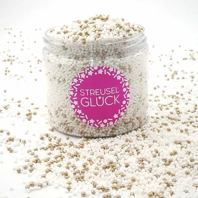 Afbeelding van strooisel geluk Just Pure wit goud 180g non pareille Suikerparels Suikerstrooisel Kinderverjaardag Kerstmis Taartdecoratie Cupcakes Muffins Christmas Cake Shaker Koekjes Taart