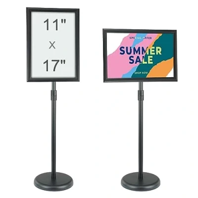 Afbeelding van VEVOR Posterhouder, 420 x 297 mm, 360 graden draaibaar, in hoogte verstelbaar, 850 1357 aluminium prikbord met verzwaarde basis en pvc blad voor informatiemenu, bruiloft, restaurant