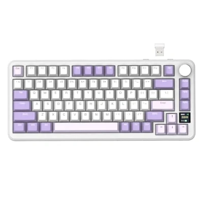 Afbeelding van ATTACK SHARK X85PRO Draadloos mechanisch toetsenbord met TFT display en knop, 75% QMK gamingtoetsenbord pakking, 2.4G/BT/USB C bedraad, hot swappable, 4000 mAh, NKRO, RGB (Paars)