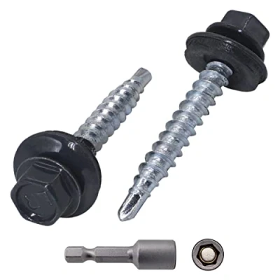 Afbeelding van SKIR&#039;CO (300 stuks) Metalen dakschroeven, 4,8 x 35 mm Geschilderde zelfborende schroeven met EPDM ringen, plaatwerk zeskantschroef (antracietgrijs RAL 7016)