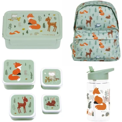 Afbeelding van A Little Lovely Company Back to school set Rugzak/Drinkfles/4 Snackdozen/Bentobox Bosvriendjes