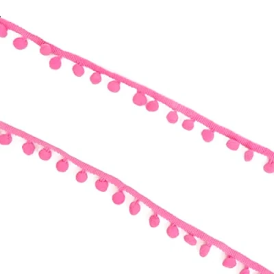 Afbeelding van Craftelier Band met pompon voor het decoreren van knutselprojecten en scrapbooking, gemaakt polyester, breedte 12 mm lengte 2 m, roze chiclé