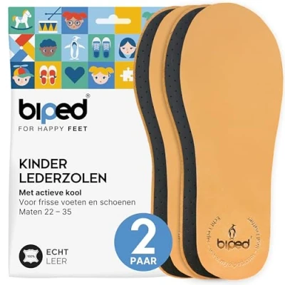 Afbeelding van biped 2 paar premium leren kinder inlegzolen, met actieve kool inlegzolen tegen zweetvoeten zachte voor kinderschoenen z2766 (26 27)