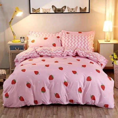 Afbeelding van Aardbeien beddengoed, Kawaii kamerdecoratie, beddengoedsets voor meisjes, kinderen, roze aardbeiendecoratie, comoforter hoesset, met 1 dekbedovertrek + 2