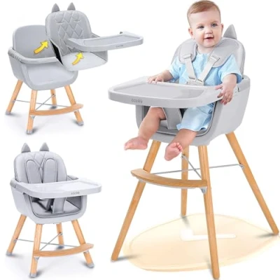 Afbeelding van CoziBB Pappa kinderstoel met kattenoren, 4 in 1 voor kinderen, 5 punts veiligheidsgordel, voetensteun, afneembaar dienblad, antislip voetenzak, uitbreidbare van 6 tot 36