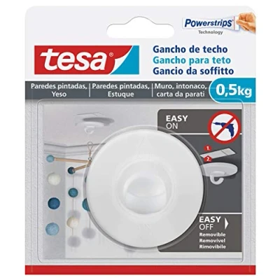 Afbeelding van tesa® Plafondhaak voor behang en pleisterwerk, zelfklevende haak, ideaal het monteren van decoratieve elementen, per haak belastbaar tot 0,5 kg, zonder resten te verwijderen