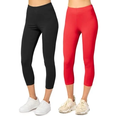 Afbeelding van Merry Style MS MS10 199 LE 2Pack Dames Capri Leggings Sport Vrijetijdsbroek 3/4 Lengte Katoen Yogabroek Zwart/Rood S
