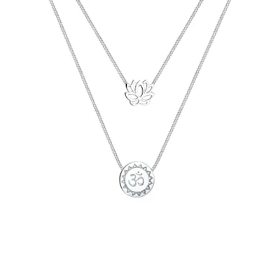 Afbeelding van Elli Lotusblume OM Symbol YOGA Mantra Layer Ketting, Dames, Maat: 40, Silber