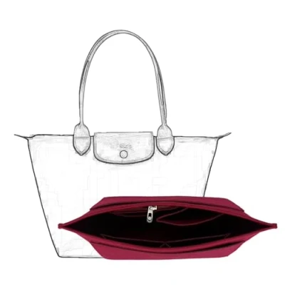 Afbeelding van D.DUO Handtasorganizer, met meerdere vakken, vilt, opvouwbaar, inzetstuk voor handtas, Longchamp (dieprood, Medium)