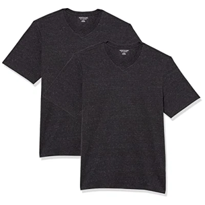 Afbeelding van Amazon Essentials Heren Regular Fit T shirt met korte mouwen en V hals (verkrijgbaar in Big &amp; Tall), 2 stuks, Charcoal Heather, 4X Large Tall