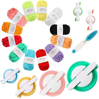 Afbeelding van JoGoi Pompom Maker, 6 Size Maker Fluff Ball Waver+12 kleuren acryl garen+1PS schaar, wol breien Tool Set, DIY handgemaakt voor volwassenen en kinderen, kerstversiering (19st)