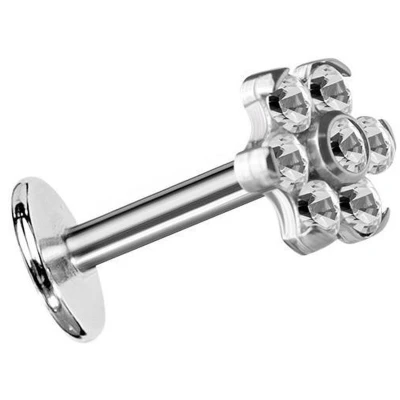 Afbeelding van Titanium Tragus Helix Piercing Swarovski Zirkonia Bloem
