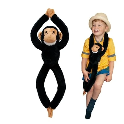 Afbeelding van EcoBuddiez Tree Huggers Chimp van Deluxebase. Hangende knuffel 72 cm gemaakt gerecyclede plastic flessen. Milieuvriendelijke zachte en aaibare perfect cadeau voor kinderen.