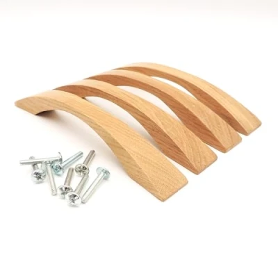 Afbeelding van Set van 4 meubelgrepen gelakt eikenhout incl. schroeven ladegreep hout lengte 17,5 cm, boorafstand 12,8 cm