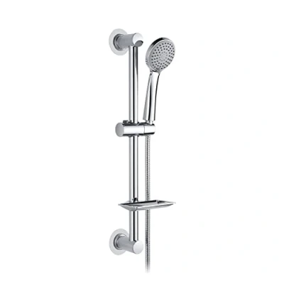 Afbeelding van Ibergrif M20903 1 Douchestangset, Douchestang met Zeepbakje, Slang, Handdouche, Beugel, Spijkerloze Installatie, Chroom, Zilver