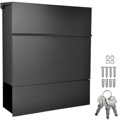 Afbeelding van ALSTEN TECH Designer brievenbus wandbrievenbus met krantenvak zwart mat RAL 9017 A4/C4 geschikt