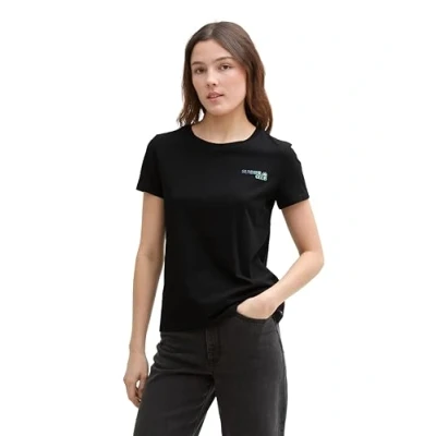 Afbeelding van TOM Tailor Denim Tshirt print, Dames, Maat: Large, Deep black