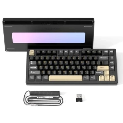 Afbeelding van ATTACK SHARK X75 VIA QMK Met Volledig Aluminium Draadloze Mechanische Gaming Toetsenbord, Bluetooth/2.4G/Usb C, Hot Swap Lineaire Schakelaars RGB, 75% QWERTY Layout Vijf Laagse Demping Zwart