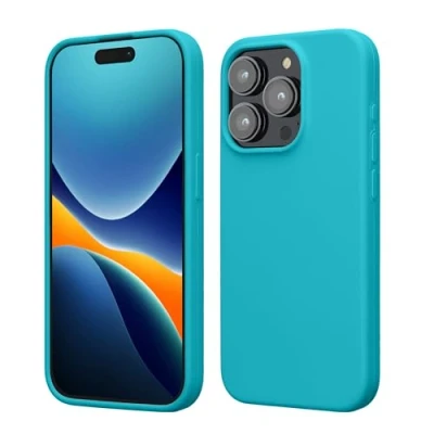 Afbeelding van kwmobile telefoonhoesje geschikt voor iPhone 15 Pro Hoesje met siliconen coating Smartphone case in ijsblauw