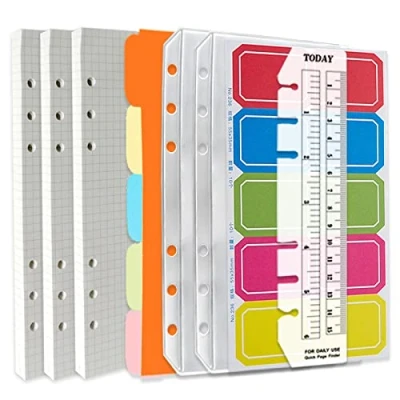 Afbeelding van DY.2ten A6 6 gaats Binder Notebook navullingen Set 135 vellen (270 pagina&#039;s) grafiekpapier + 2 stuks ritszakken 5 verdelers indexnotitietabbladen liniaal, voor Filofax Inserts papier