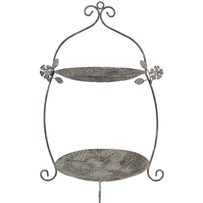 Afbeelding van Clayre &amp; Eef Etagère 2 laags 34x32x50 cm Groen Bruin Metaal
