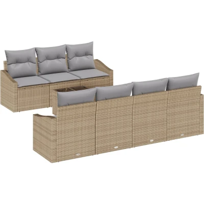 Afbeelding van vidaXL tuinset Set van 8 Beige Rattan delige Rechthoekig