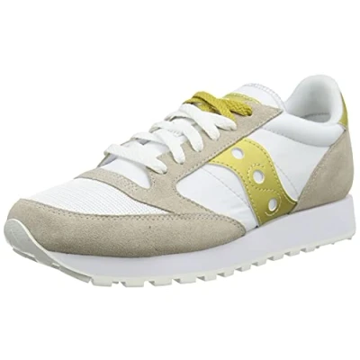 Afbeelding van Saucony JAZZ Original Vintage Sneakers laag, Dames, Maat: 35.5, White/gold Leer en textiel