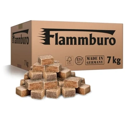 Afbeelding van FLAMMBURO (7/8 kg) eco aanmaakblokjes van Duitse makelij + bewaarblik, barbecueaansteker, openhaardaansteker, kachelaansteker, DIN gecertificeerd (7.0 kilogram)