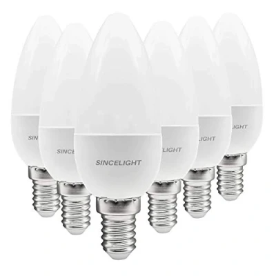 Afbeelding van E14 LED kaarslamp, B35 vorm met melkachtige diffuser, 5 watt, Koud wit 6500K &amp; RA≈92 hoge kleurweergave, 500 lumen ≈50W equivalent, niet dimbaar, SES kleine Edison schroef, verpakking van 6