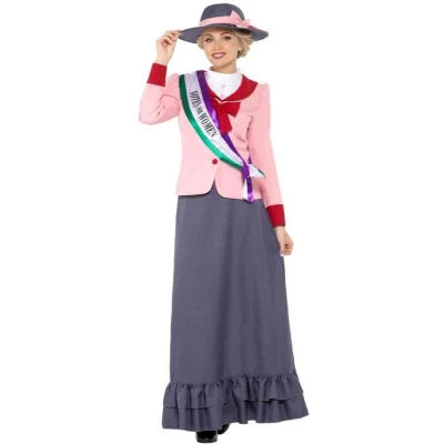 Afbeelding van Smiffy&#039;s Middeleeuwen &amp; Renaissance Kostuum Victoriaanse Suffragette Vrouwenkiesrecht Voorvechter Roze, Grijs Large Carnavalskleding Verkleedkleding