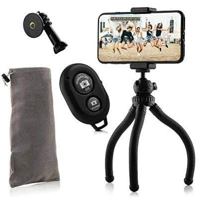 Afbeelding van MOJOGEAR Flexibel statief Octopus vlog met extra sterke poten kit telefoonhouder, Bluetooth shutter afstandsbediening, tas en actioncam mount