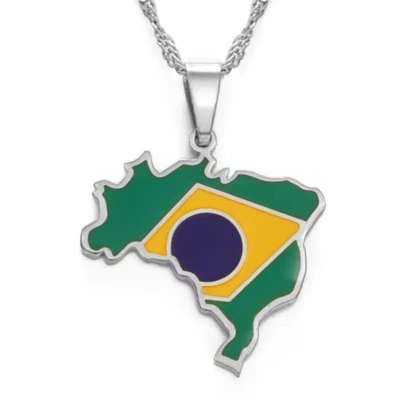 Afbeelding van Ketting Brazilië Kaart Zilverkleurig Vlag