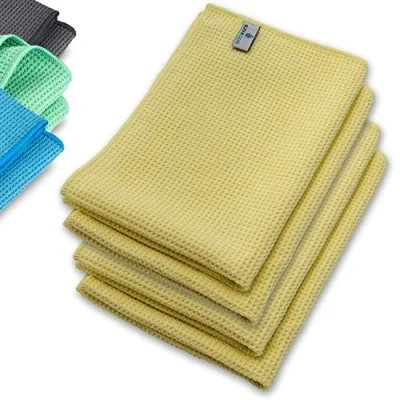 Afbeelding van Microvezel droogdoek, premium wafeldoek (4 stuks, 60 x 40 cm), superzachte kwaliteit, voor auto, glas, keuken, servies, badkamer Geel