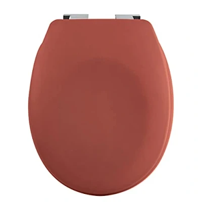 Afbeelding van spirella Premium toiletdeksel ovaal wc deksel met matte afwerking en softclose sluitmechanisme, antibacteriële bril van duroplast roestvrij staal terracotta