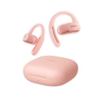 Afbeelding van SHOKZ OpenFit Air open ear hoofdtelefoon echte draadloze Bluetooth oortelefoon met microfoon snel opladen 28 uur speeltijd IP54 waterdicht voor training roze