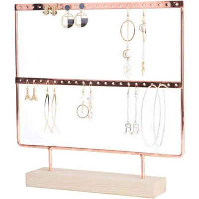 Afbeelding van Knaak Sieradenhouder Display voor Sieraden Oorbellenrek Hout en Metaal 27x22x7 cm Rose Goud