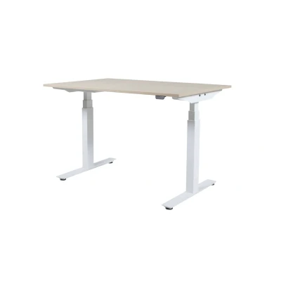 Afbeelding van Lectro Plus bureau, zit sta (64 130cm) hoogte verstelbaar dmv elektromotoren met 140x80cm robson eiken 25mm blad en aluminium (RAL9006) frame