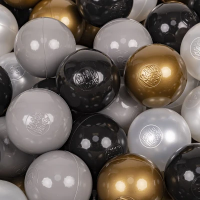 Afbeelding van KiddyMoon 100 ∅ 7cm kinderballen speelballen voor ballenbad baby plastic ballen made in eu, zwart/parel/goud/grijs