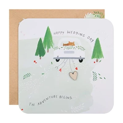 Afbeelding van Hallmark Hedendaagse bruiloft felicitatiekaart schattig vierkant ontwerp met reliëfdetails en hartbevestiging
