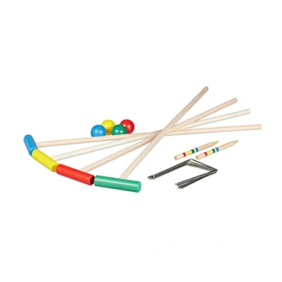 Afbeelding van Relaxdays croquet spel hout outdoor kinderen volwassenen poortjes en hamers