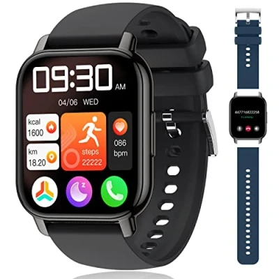 Afbeelding van Popglory Smartwatch, 1,85 inch touch kleurendisplay met bluetooth oproepen, fitnesshorloge bloedzuurstof, bloeddrukmeting, hartslag, stappenteller voor dames en heren