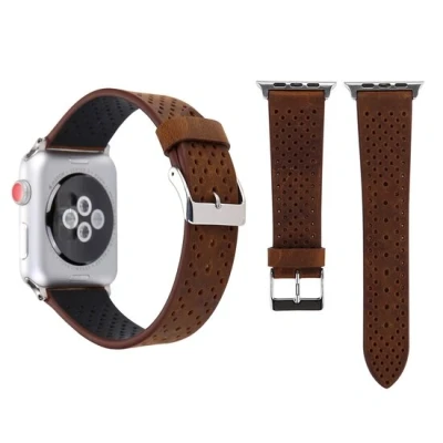 Afbeelding van Apple Watch Dot Pattern Leren bandje Bruin Geschikt voor 38mm / 40mm 41mm