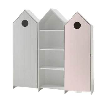 Afbeelding van Deze CASAMI combinatie bestaat uit 3 kasten: 2 kastjes met witte en roze deur 1 open kast.